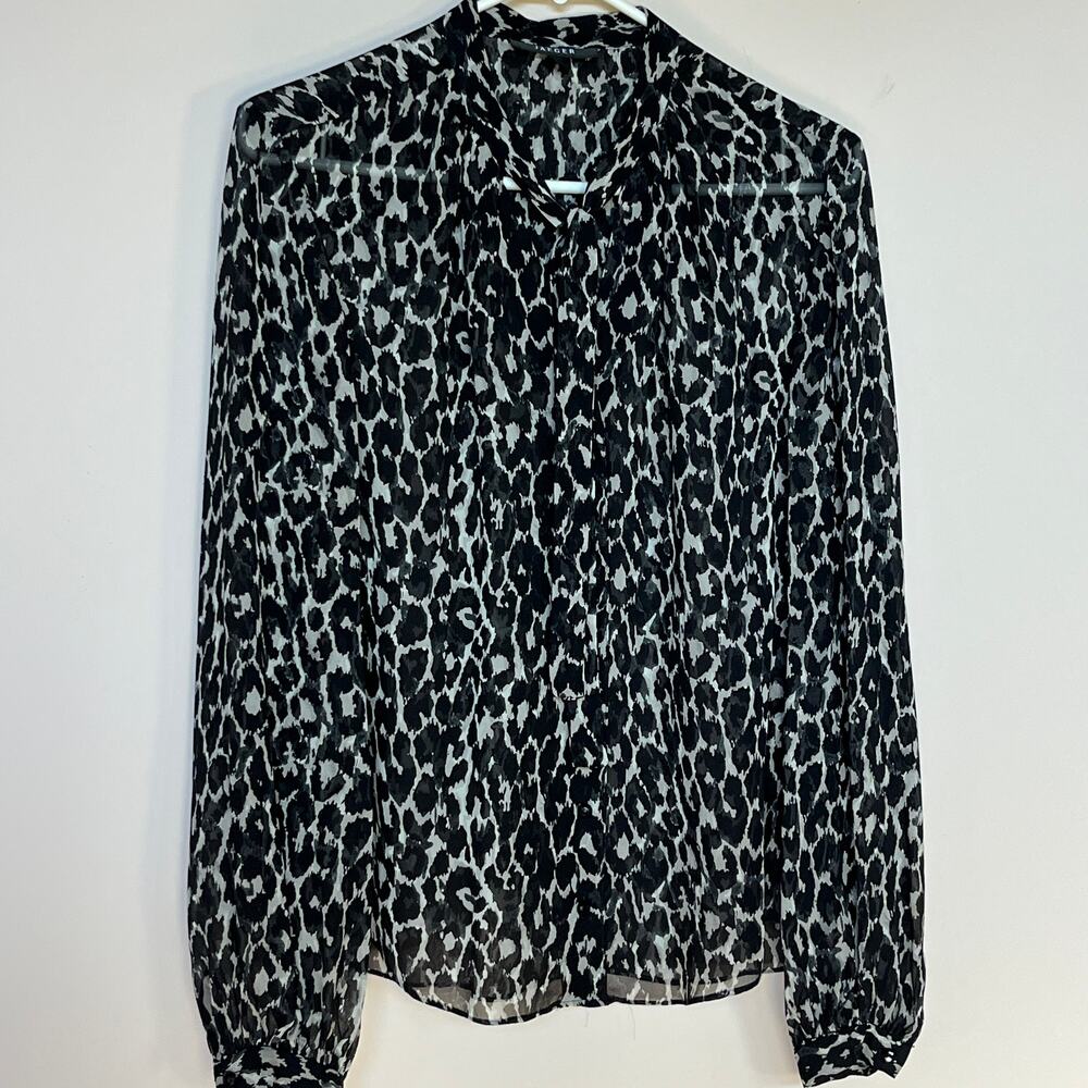 Jaeger London Black / Grey Leopard Print Silk Shirt US 8 / UK 10 / EUR 38